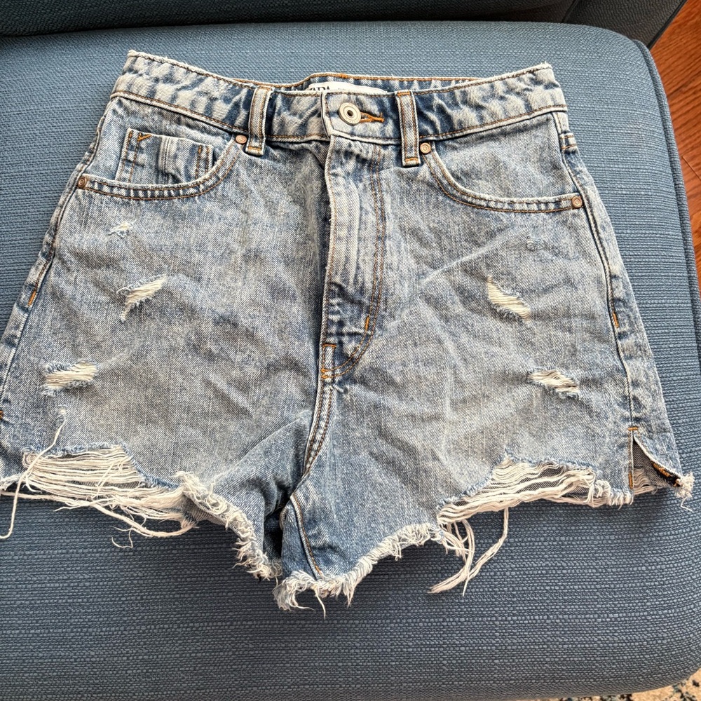 Zara Blue Distressed Denim Shorts
